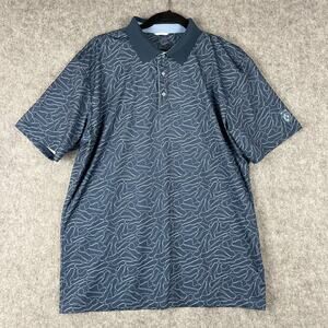 Swannies Golf Polo Shirt Mens Medium Blue Bamboo Performance Logo Stretch AOP